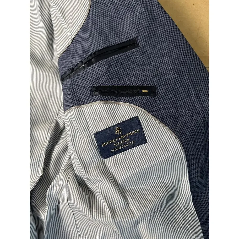 Blazer Mens 44 Blue Wool-Blend Flap Pocket Two-Button Notch Lapel Made In Egypt